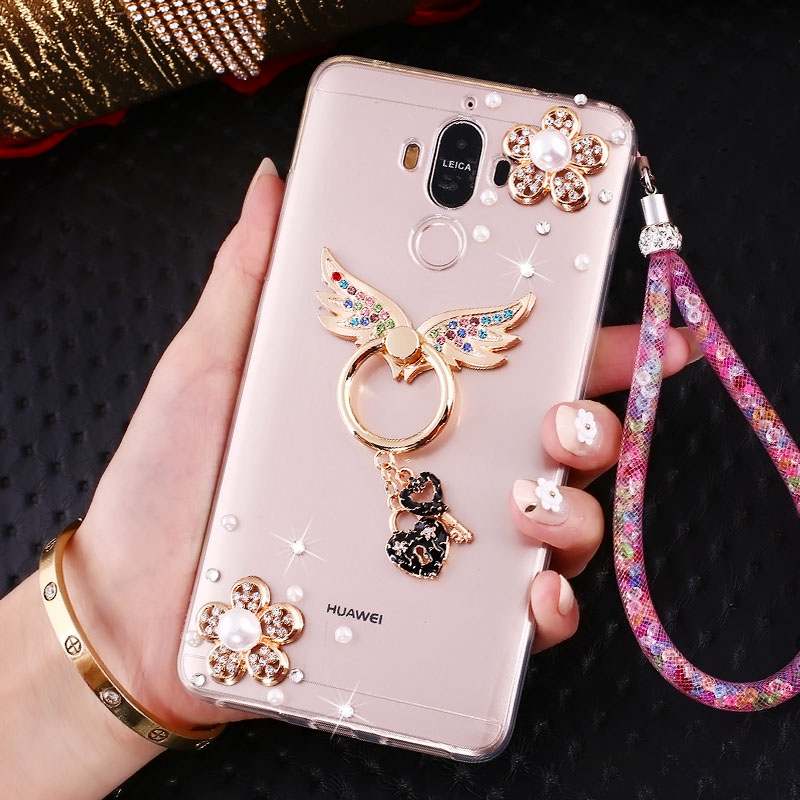 Huawei Mate 10 Pro Coque Fluide Doux Incassable Silicone Strass Rose Ornements Suspendus