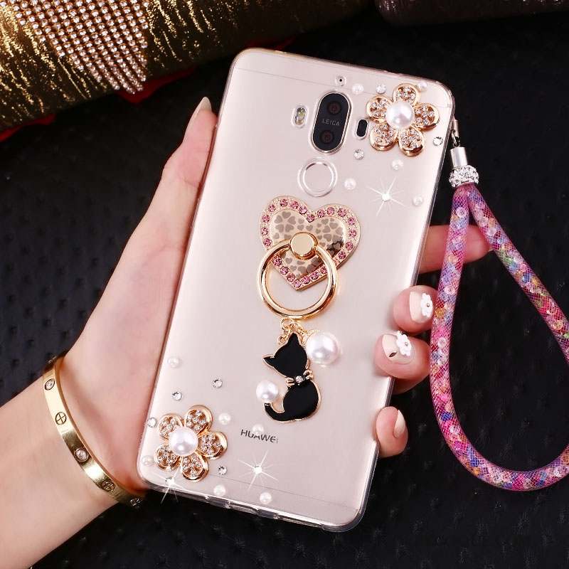 Huawei Mate 10 Pro Coque Fluide Doux Incassable Silicone Strass Rose Ornements Suspendus