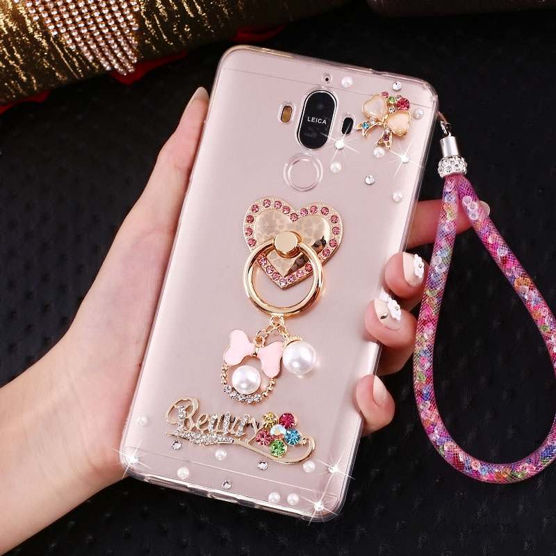 Huawei Mate 10 Pro Coque Fluide Doux Incassable Silicone Strass Rose Ornements Suspendus