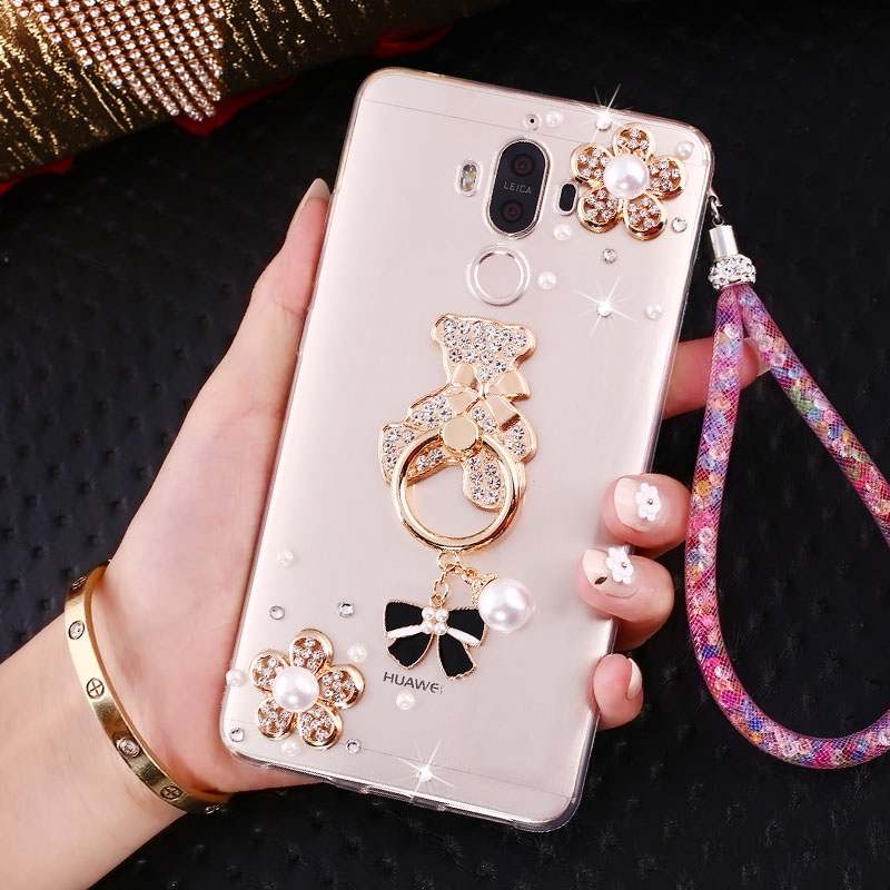 Huawei Mate 10 Pro Coque Fluide Doux Incassable Silicone Strass Rose Ornements Suspendus