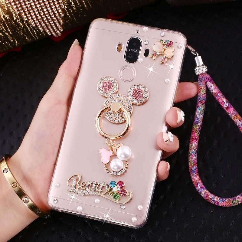 Huawei Mate 10 Pro Coque Fluide Doux Incassable Silicone Strass Rose Ornements Suspendus