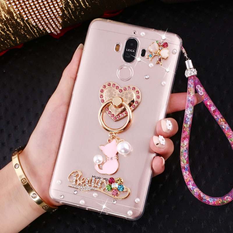 Huawei Mate 10 Pro Coque Fluide Doux Incassable Silicone Strass Rose Ornements Suspendus