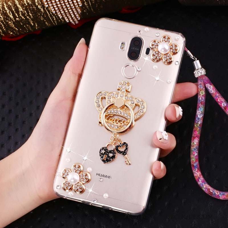 Huawei Mate 10 Pro Coque Fluide Doux Incassable Silicone Strass Rose Ornements Suspendus