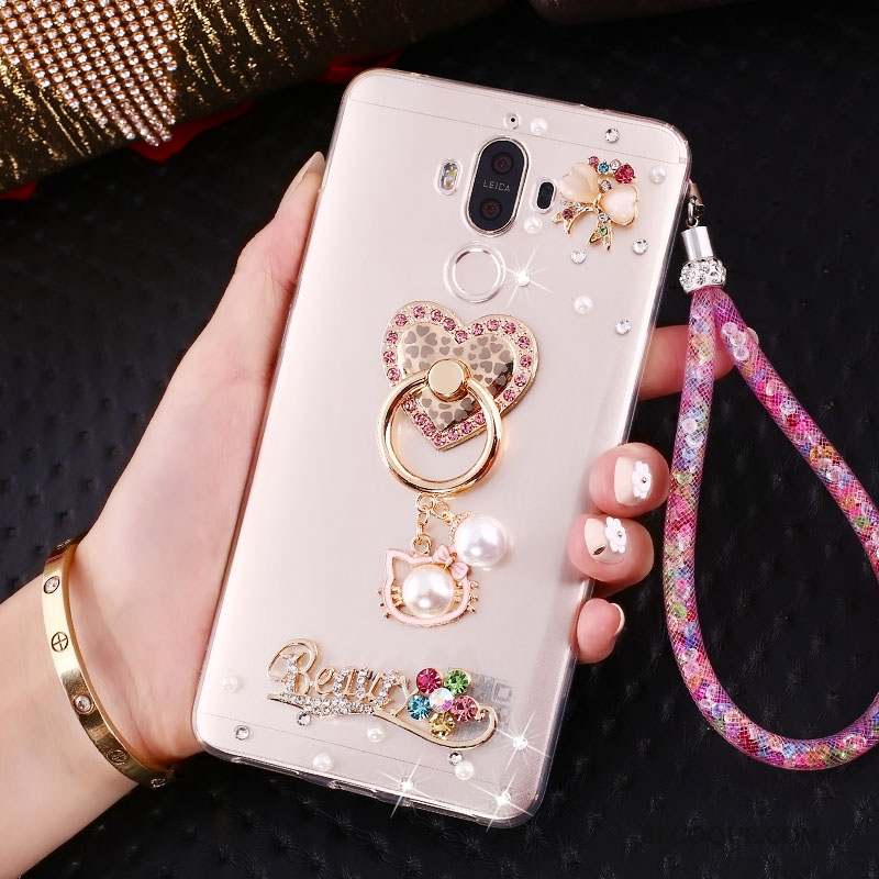 Huawei Mate 10 Pro Coque Fluide Doux Incassable Silicone Strass Rose Ornements Suspendus