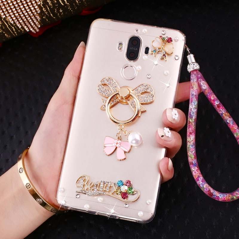 Huawei Mate 10 Pro Coque Fluide Doux Incassable Silicone Strass Rose Ornements Suspendus