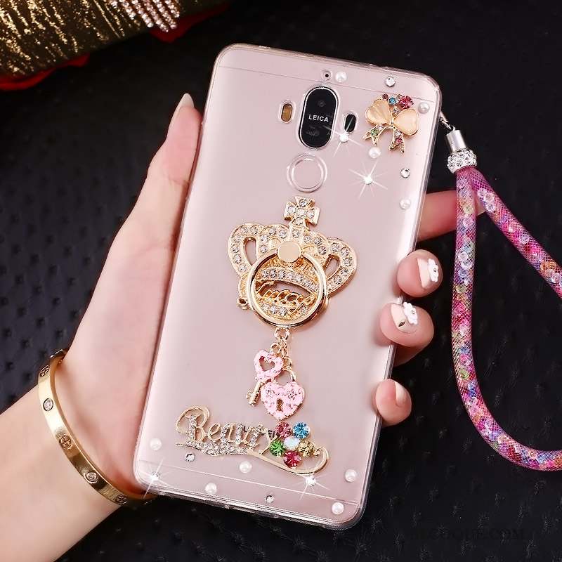 Huawei Mate 10 Pro Coque Fluide Doux Incassable Silicone Strass Rose Ornements Suspendus