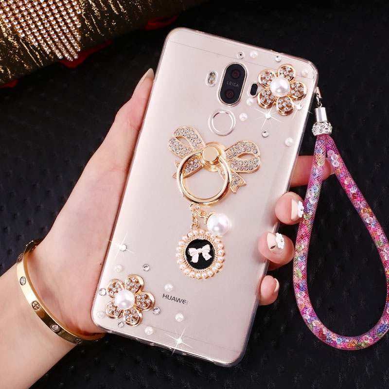 Huawei Mate 10 Pro Coque Fluide Doux Incassable Silicone Strass Rose Ornements Suspendus