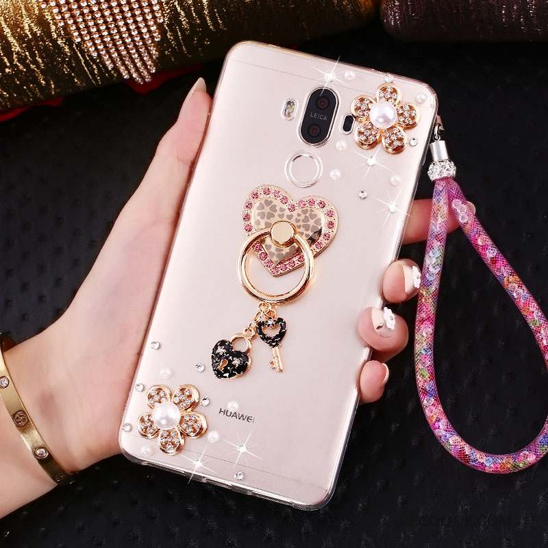 Huawei Mate 10 Pro Coque Fluide Doux Incassable Silicone Strass Rose Ornements Suspendus