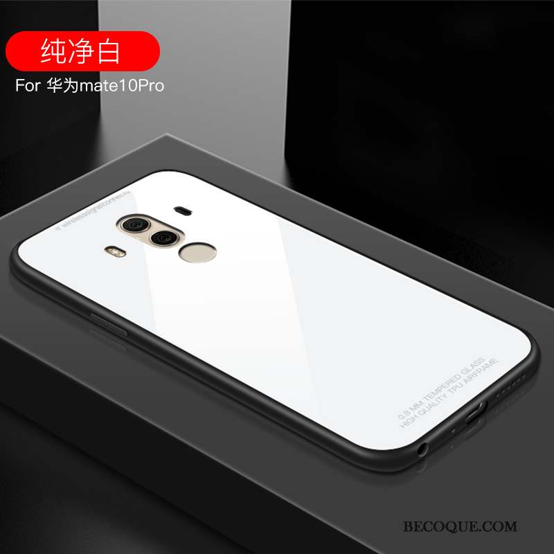 Huawei Mate 10 Pro Incassable Verre Trempé Silicone Fluide Doux Couvercle Arrière Coque De Téléphone