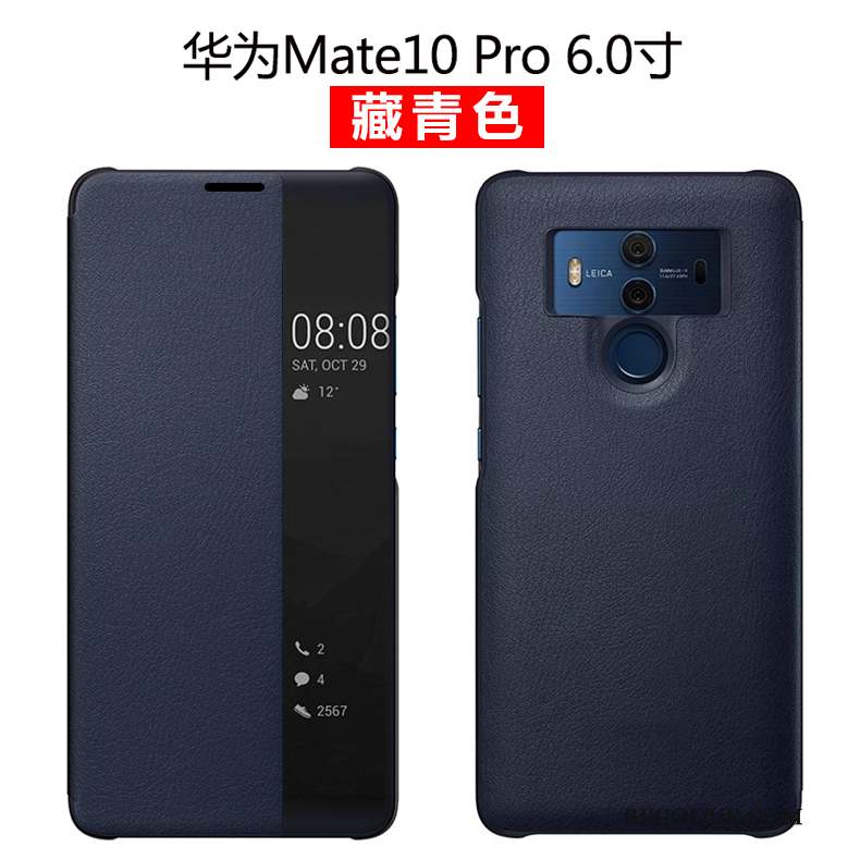 Huawei Mate 10 Pro Protection Coque De Téléphone Clamshell Cuir Véritable Bleu Étui