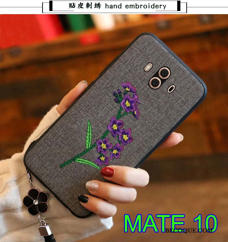 Huawei Mate 10 Protection Broderie Coque Couvercle Arrière Fluide Doux Bleu