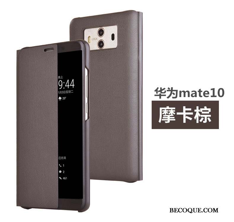 Huawei Mate 10 Étui Coque De Téléphone Clamshell Étui En Cuir Gris Protection