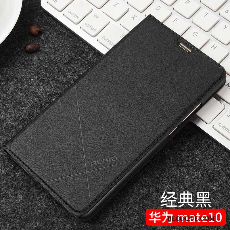 Huawei Mate 10 Étui En Cuir Protection Clamshell Incassable Or Coque De Téléphone