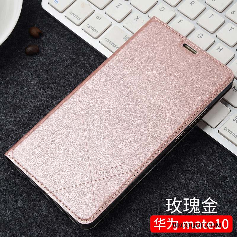 Huawei Mate 10 Étui En Cuir Protection Clamshell Incassable Or Coque De Téléphone