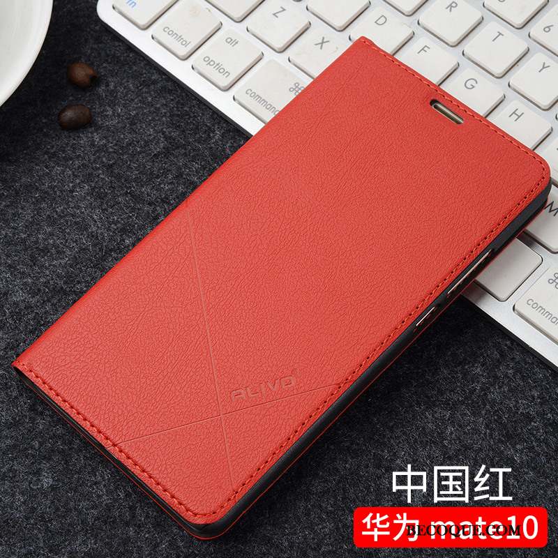 Huawei Mate 10 Étui En Cuir Protection Clamshell Incassable Or Coque De Téléphone