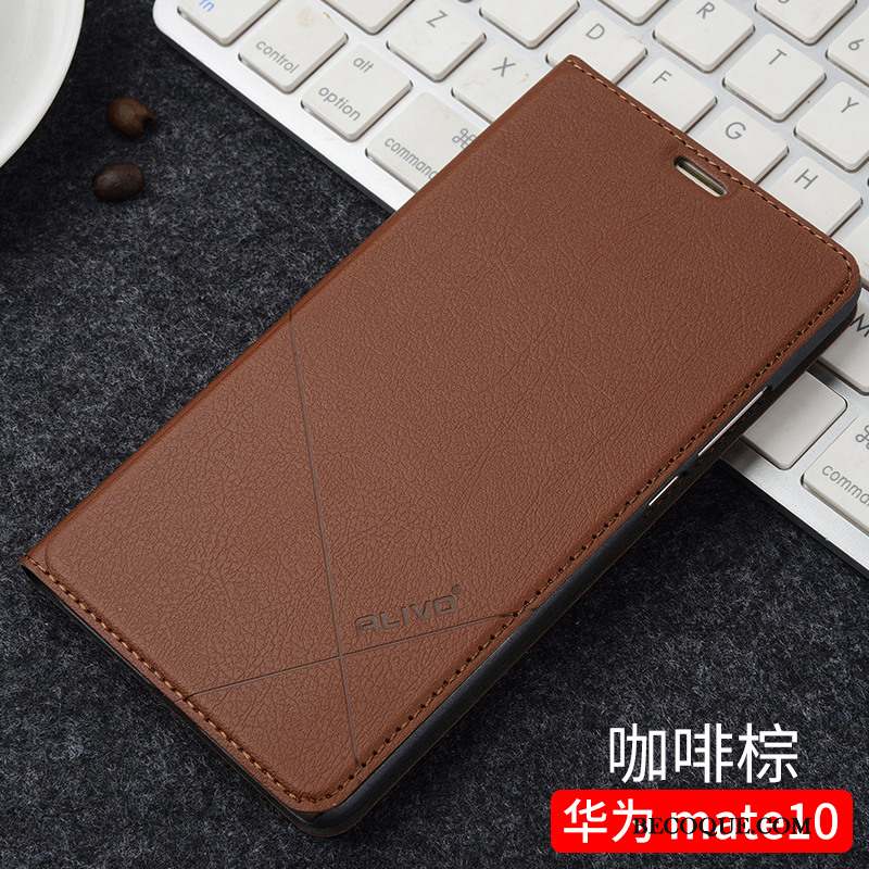 Huawei Mate 10 Étui En Cuir Protection Clamshell Incassable Or Coque De Téléphone