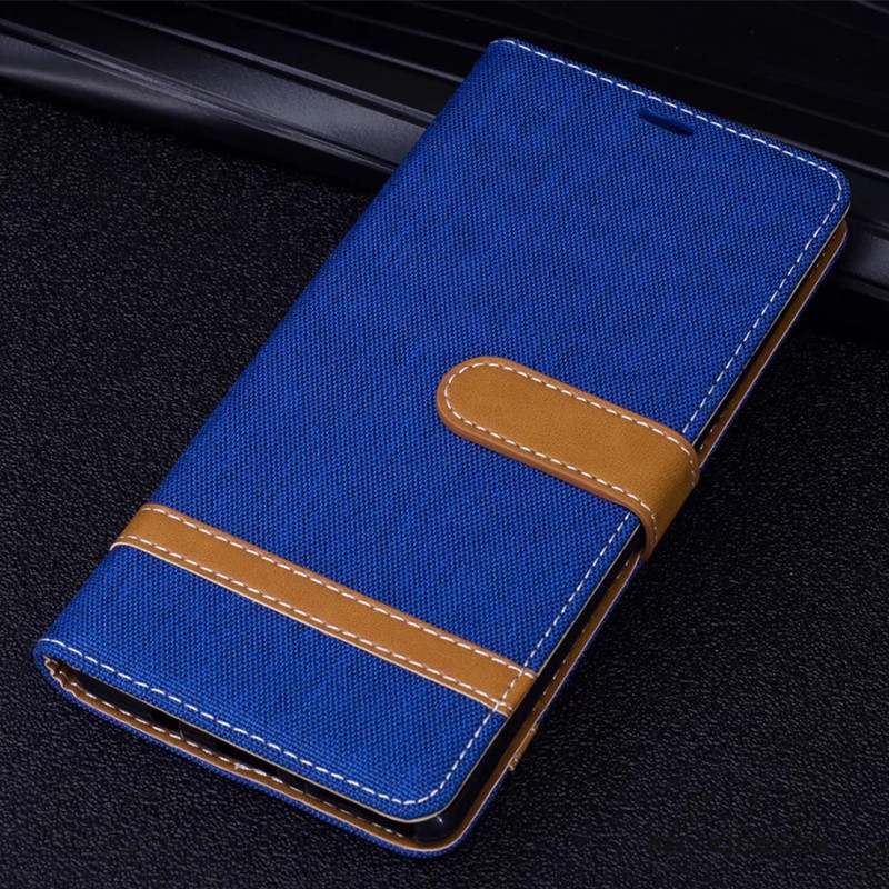 Huawei Mate 10 Étui Étui En Cuir Rouge Coque De Téléphone En Denim Protection