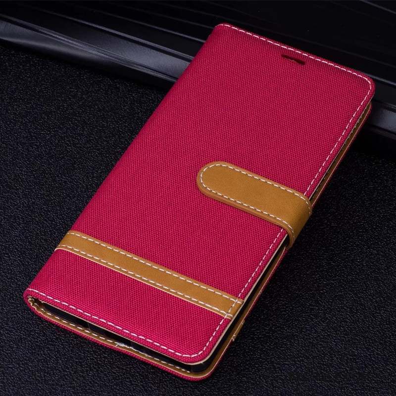 Huawei Mate 10 Étui Étui En Cuir Rouge Coque De Téléphone En Denim Protection