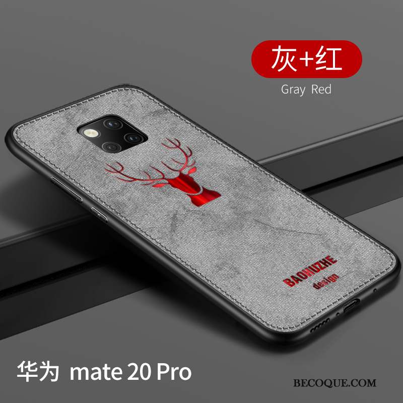 Huawei Mate 20 Pro Coque Très Mince Délavé En Daim Marque De Tendance Tissu Modèle Fleurie Gris