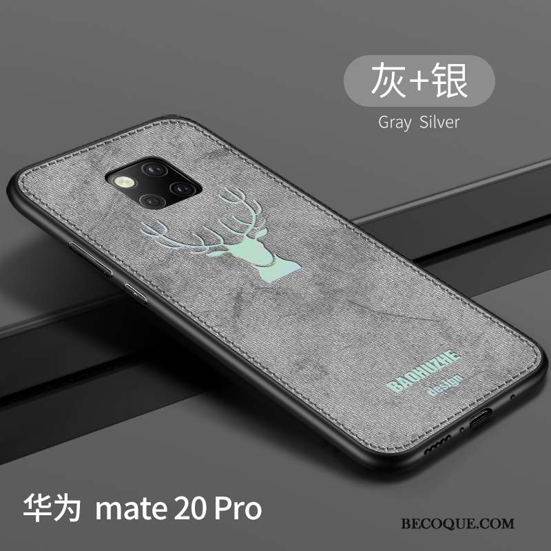 Huawei Mate 20 Pro Coque Très Mince Délavé En Daim Marque De Tendance Tissu Modèle Fleurie Gris