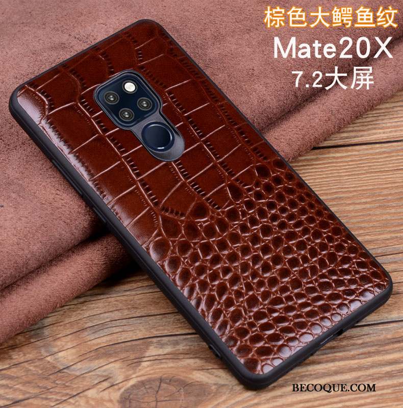 Huawei Mate 20 X Téléphone Portable Cuir Véritable Coque Étui Protection Noir