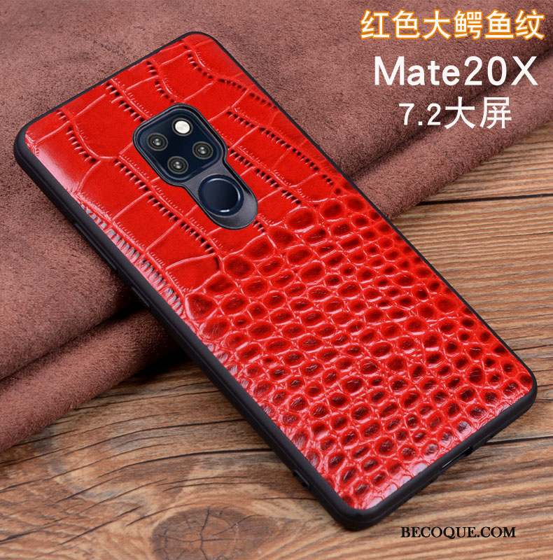 Huawei Mate 20 X Téléphone Portable Cuir Véritable Coque Étui Protection Noir