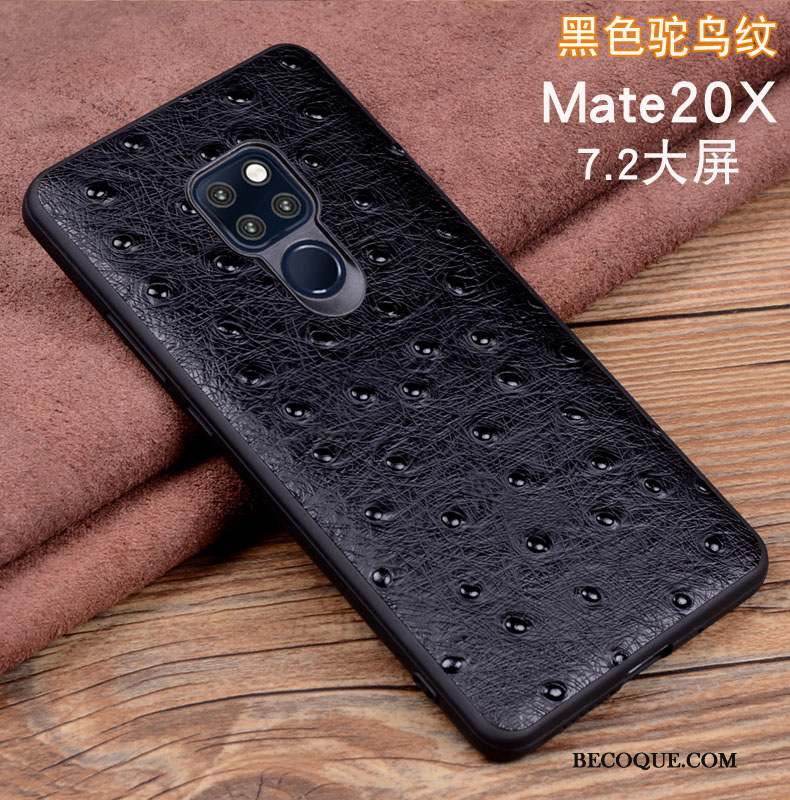 Huawei Mate 20 X Téléphone Portable Cuir Véritable Coque Étui Protection Noir