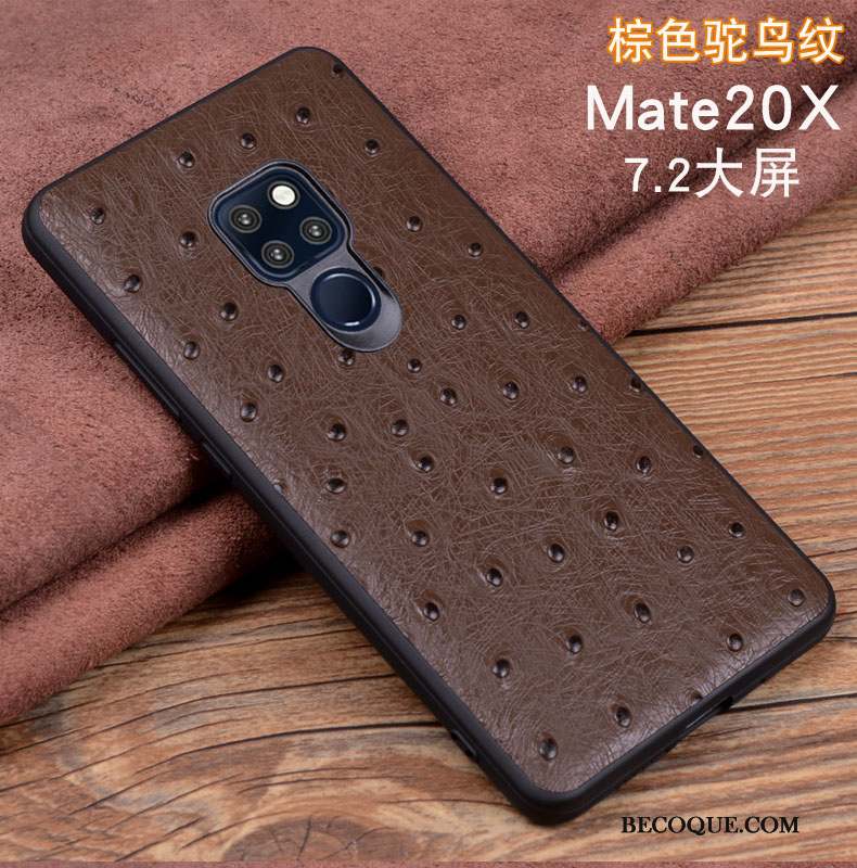 Huawei Mate 20 X Téléphone Portable Cuir Véritable Coque Étui Protection Noir