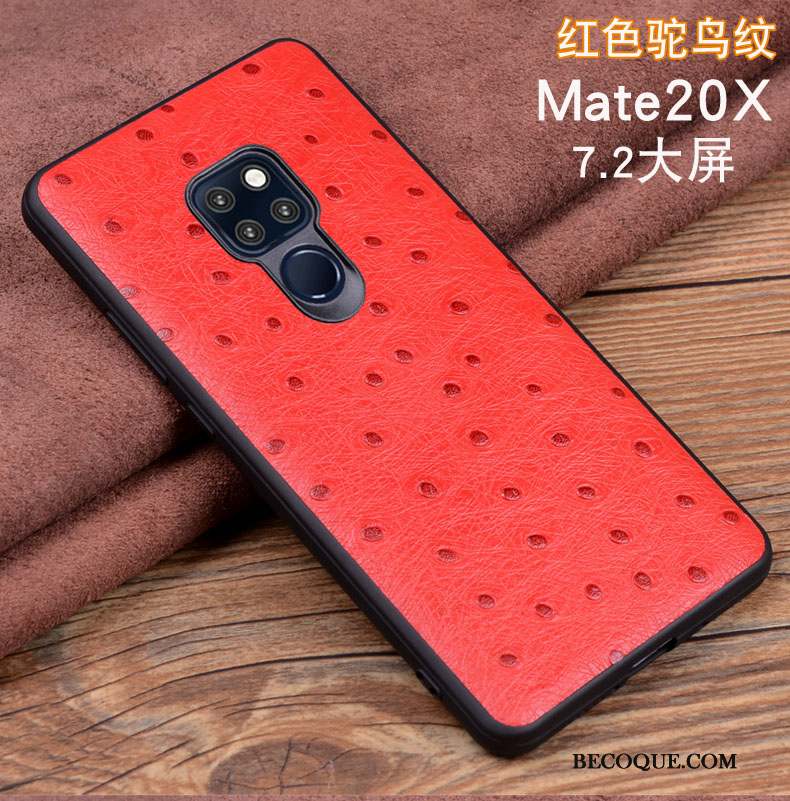 Huawei Mate 20 X Téléphone Portable Cuir Véritable Coque Étui Protection Noir