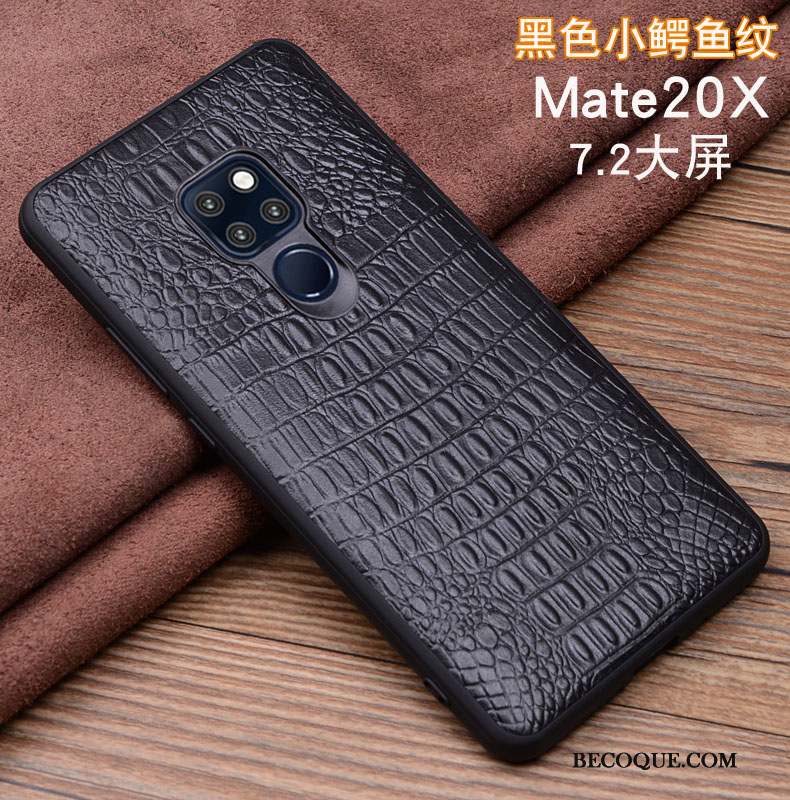 Huawei Mate 20 X Téléphone Portable Cuir Véritable Coque Étui Protection Noir