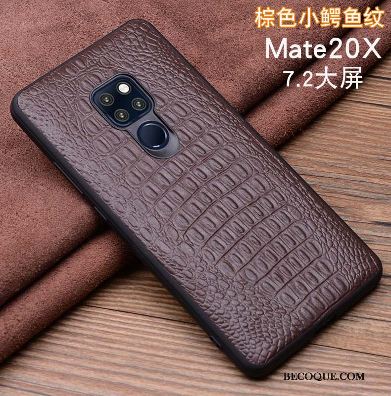 Huawei Mate 20 X Téléphone Portable Cuir Véritable Coque Étui Protection Noir