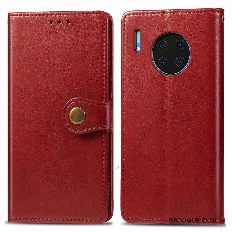 Huawei Mate 30 Coque Couleur Unie Rouge Protection Similicuir Housse Ornements Suspendus