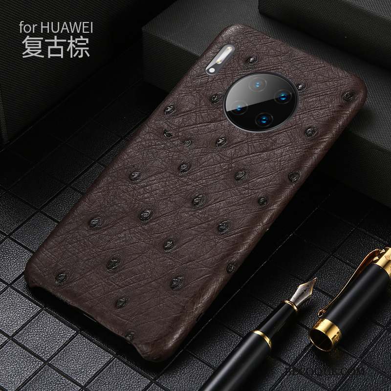 Huawei Mate 30 Coque Cuir Noir Luxe Classic Business Oiseau