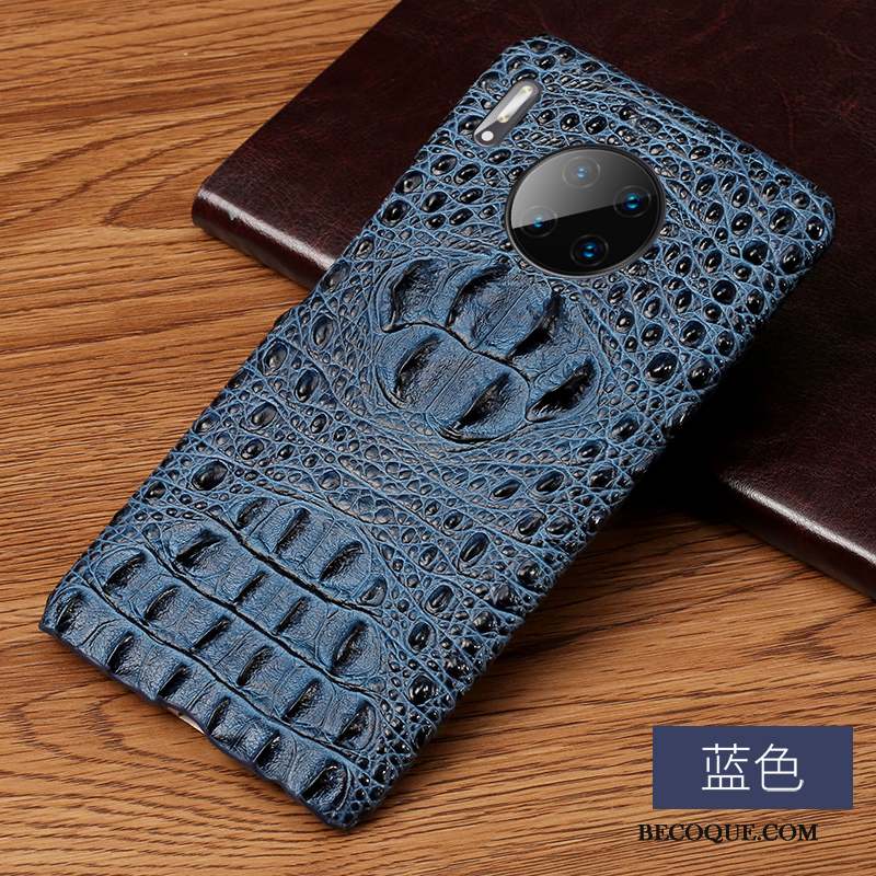 Huawei Mate 30 Coque De Téléphone Noir Cuir Véritable