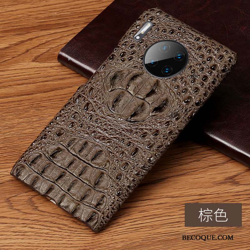 Huawei Mate 30 Coque De Téléphone Noir Cuir Véritable