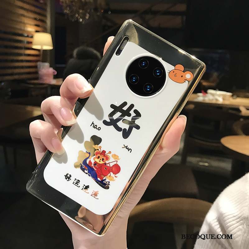 Huawei Mate 30 Coque Grand Incassable Nouveau Placage Fluide Doux Blanc