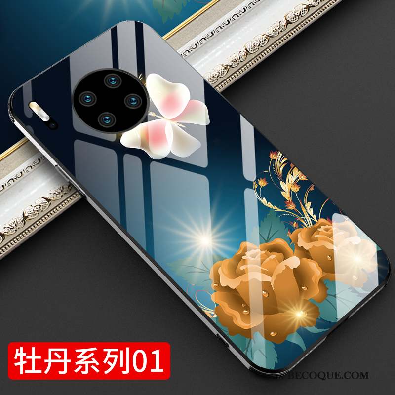 Huawei Mate 30 Coque Pivoine Incassable Nouveau Tout Compris Miroir Or