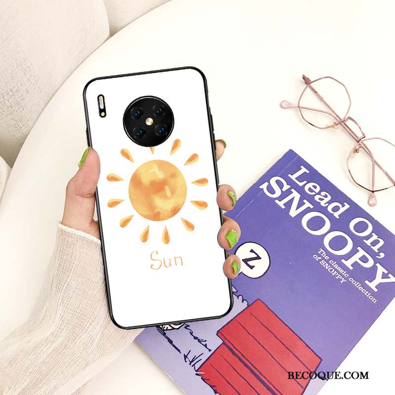 Huawei Mate 30 Coque Verre Protection Net Rouge Cœur Difficile Dessin Animé