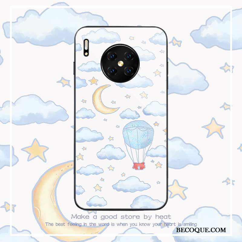 Huawei Mate 30 Coque Verre Protection Net Rouge Cœur Difficile Dessin Animé