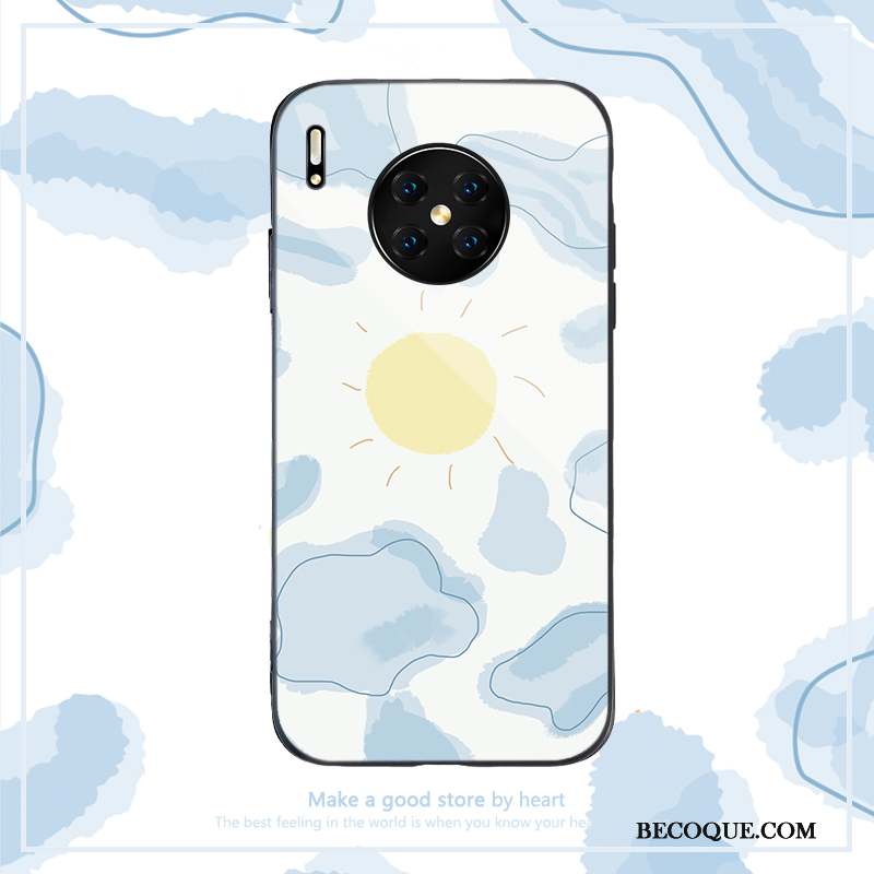 Huawei Mate 30 Coque Verre Protection Net Rouge Cœur Difficile Dessin Animé