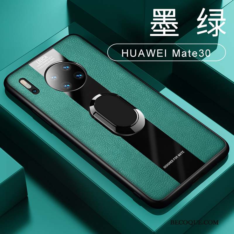 Huawei Mate 30 Magnétisme Incassable Étui En Cuir Vert À Bord Coque De Téléphone