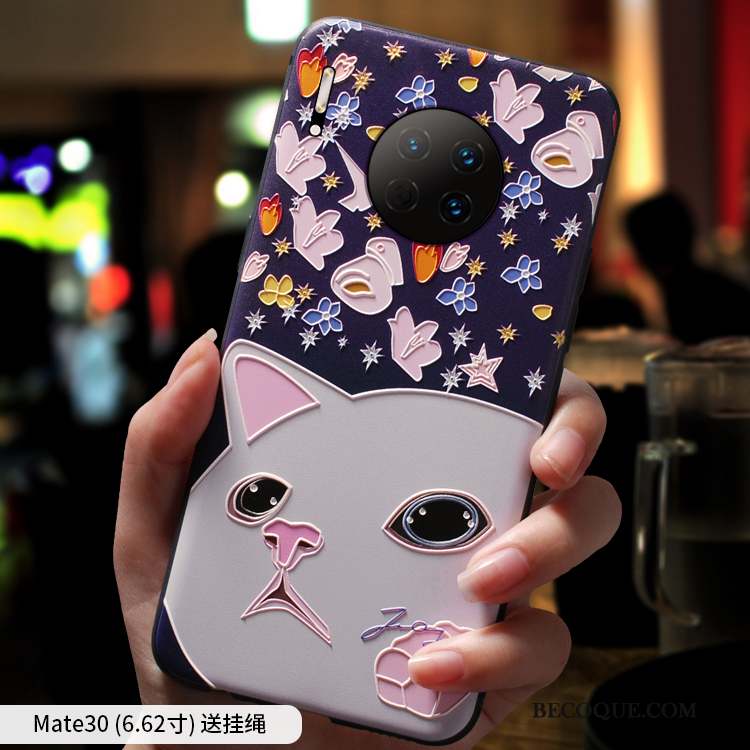 Huawei Mate 30 Marque De Tendance Coque Nouveau Chat Gaufrage Ornements Suspendus