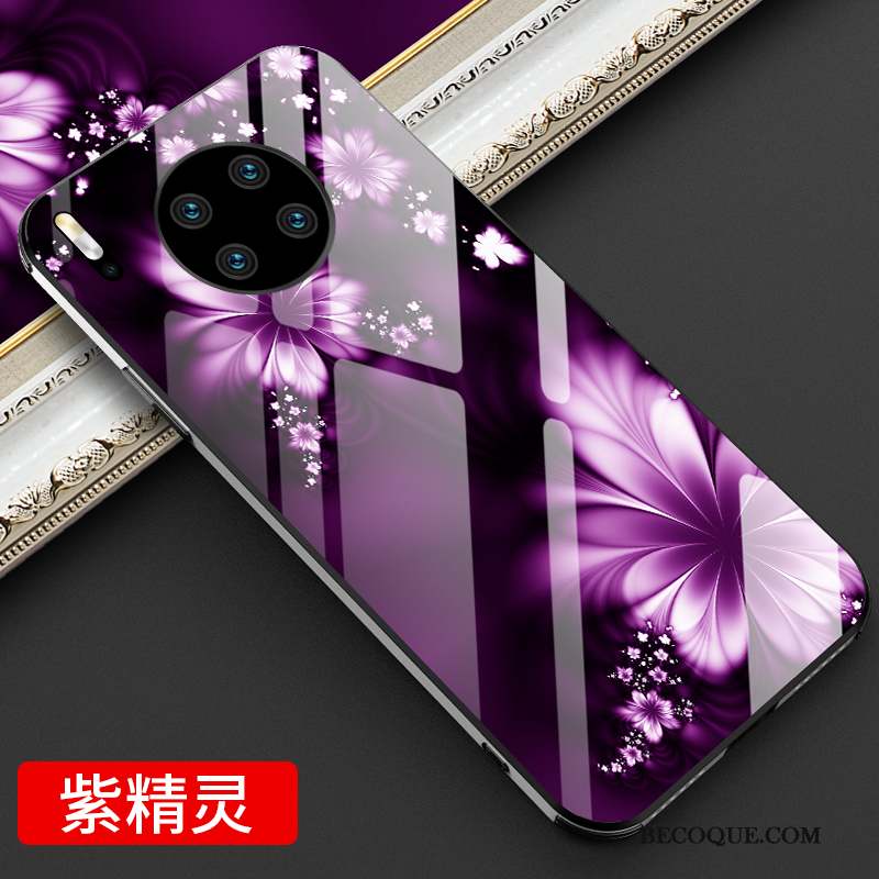 Huawei Mate 30 Pro Coque Luxe Incassable Créatif Violet Personnalité Verre