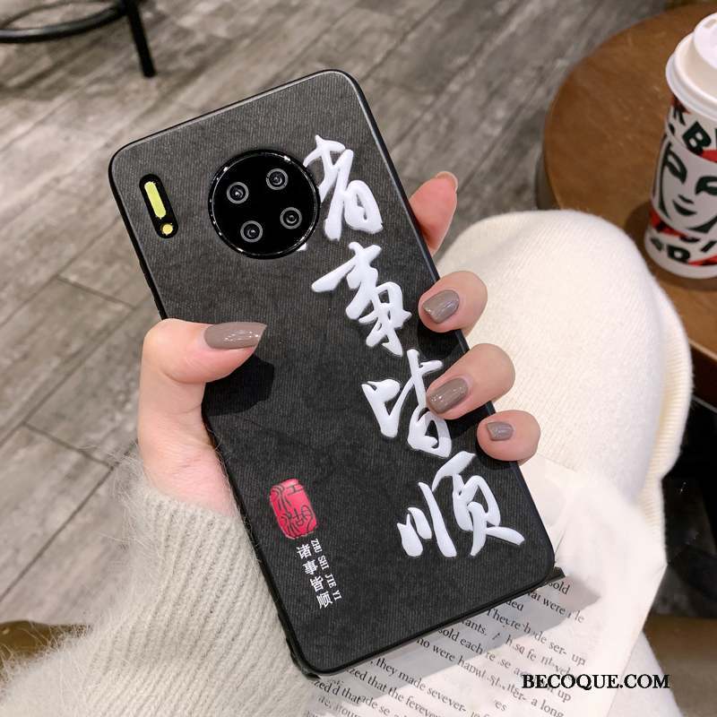 Huawei Mate 30 Pro Coque Noir Original Personnalité Créatif Modèle Fleurie Style Chinois