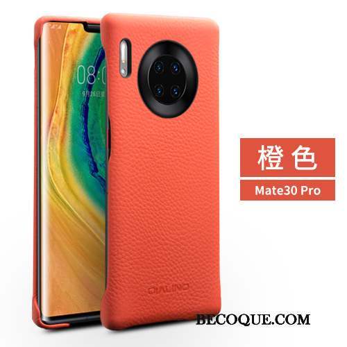 Huawei Mate 30 Pro Coque Rouge Simple Couvercle Arrière Mode Cuir Véritable Protection