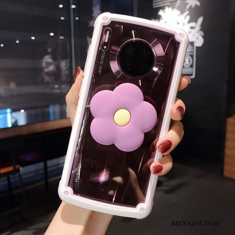 Huawei Mate 30 Pro Simple Coque Border Transparent Support Fleur