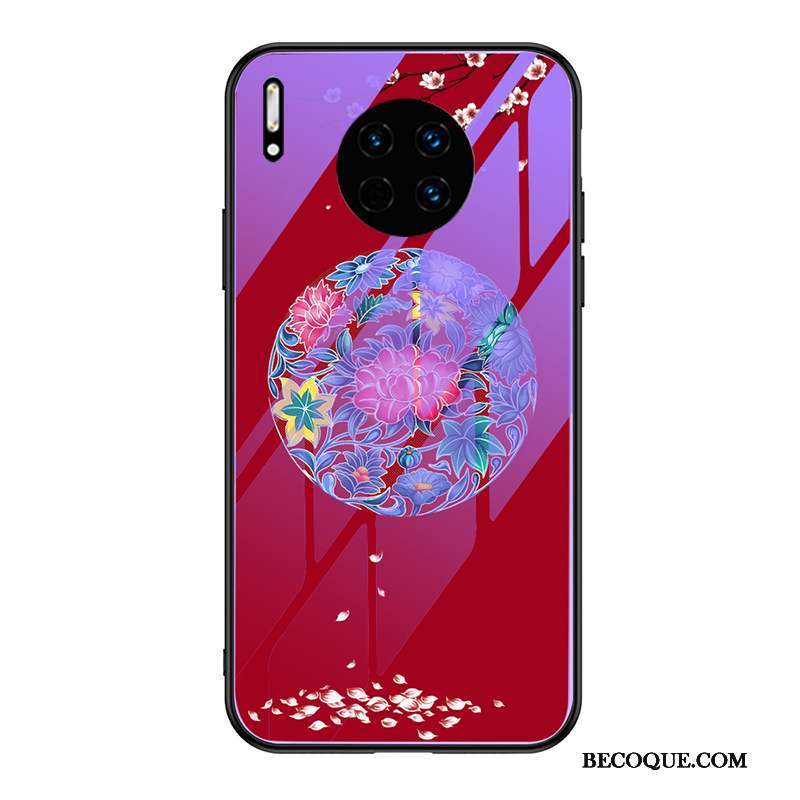 Huawei Mate 30 Pro Style Chinois Violet Personnalité Verre Coque De Téléphone Luxe