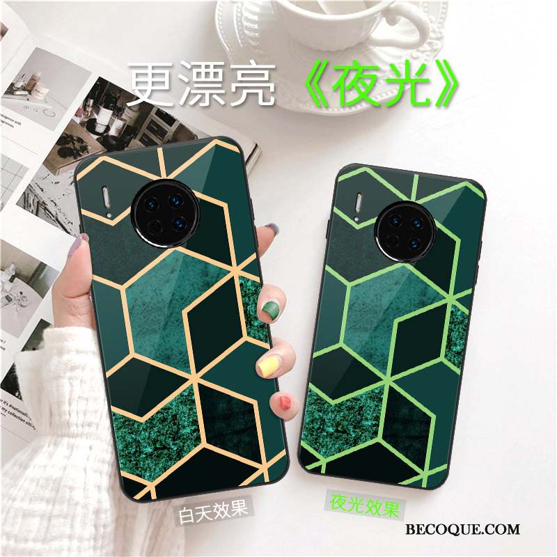 Huawei Mate 30 Simple Lumineuses Vent Verre Vert Foncé Coque De Téléphone