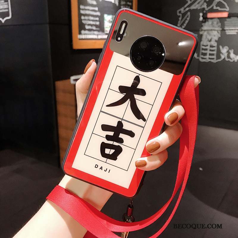 Huawei Mate 30 Style Chinois Nouveau Rouge Ornements Suspendus Coque De Téléphone Verre
