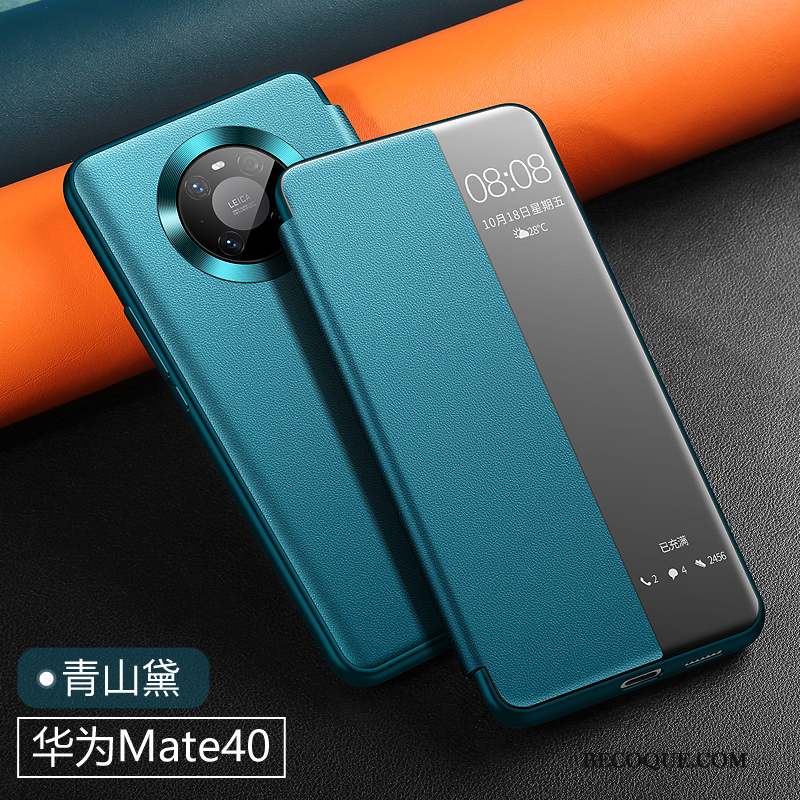 Huawei Mate 40 Coque Cuir Véritable Vert Protection De Téléphone Étui En Cuir